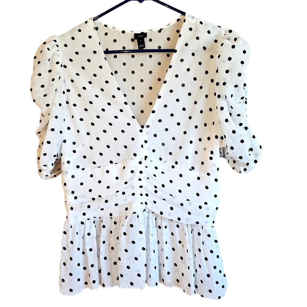 River Island white and black polka dot blouse size 10